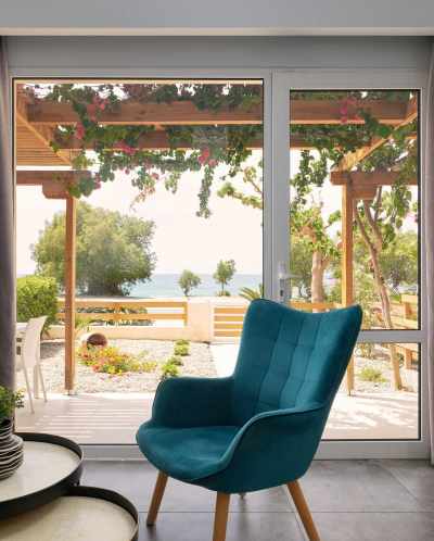 Open-plan living room and kitchen in family apartment in Ierapetra